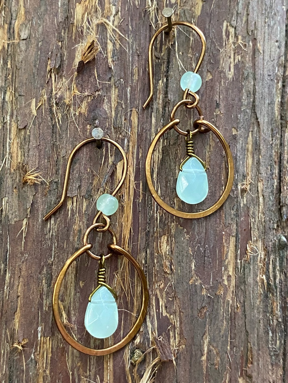 Aqua Chalcedony Hoop Earrings